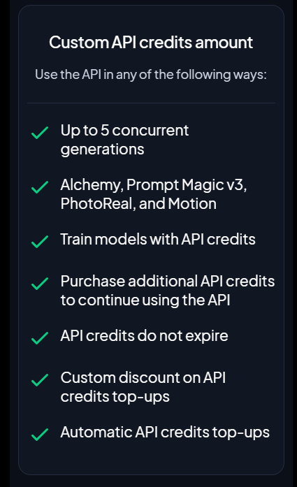 Custom API credits amount
